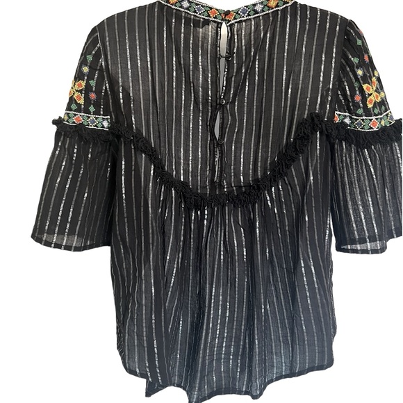 Zara Woman Black Top with Multicolored Embroidery Size S - Picture 2 of 7